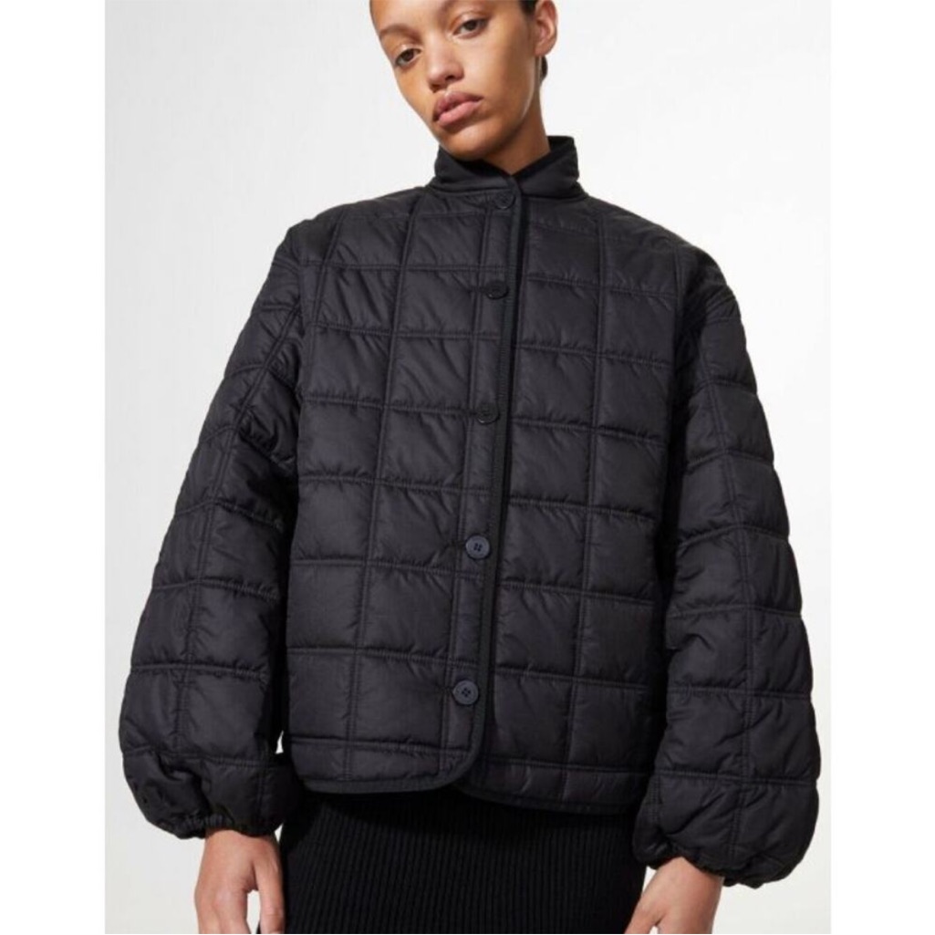 Rodebjer Sandie Black Quilted Oversized Balloon Sleeve Button Front Jacket
